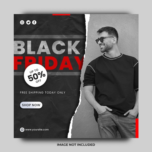 Promotion moderne du vendredi noir pour le modèle de publication sur les réseaux sociaux