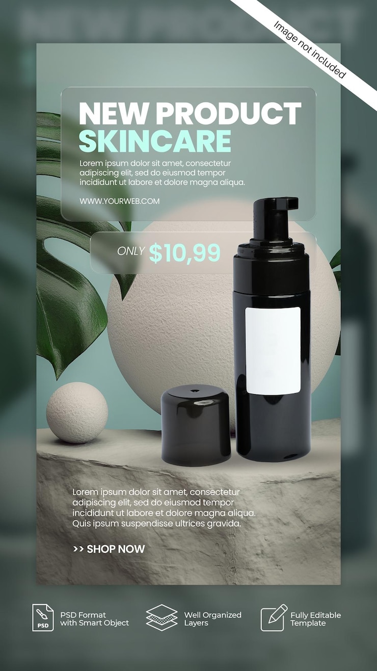 PSD promotion de produits de beauté, de cosmétiques et de soins de la peau, vente, histoire et bannière sur les médias sociaux