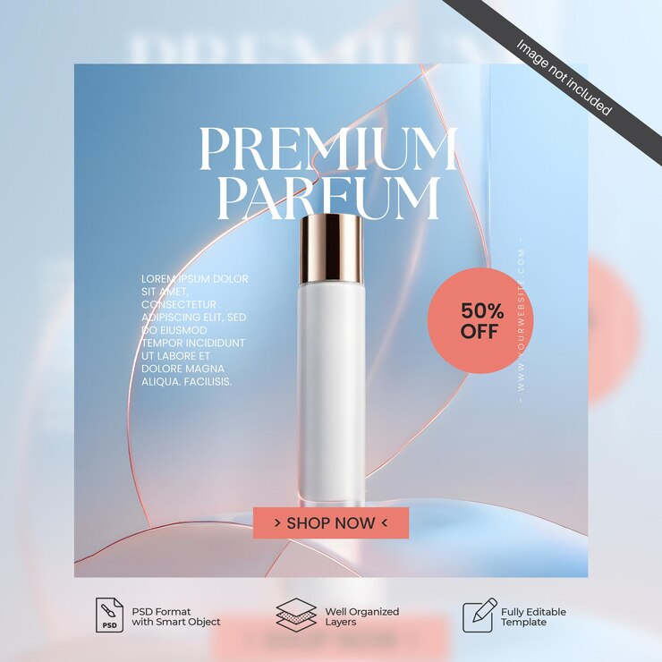 PSD promotion de produits parfumés, de produits cosmétiques et de soins de la peau promotion de ventes sur les réseaux sociaux post 29
