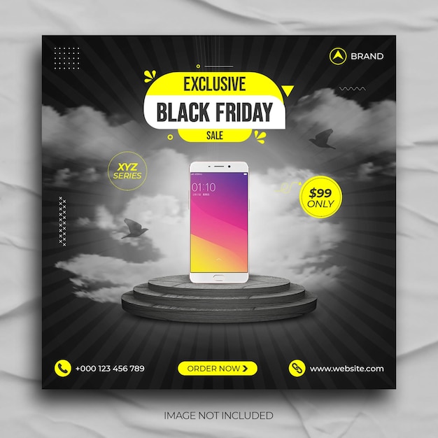 PSD promotion de téléphone intelligent black friday sale social media post instagram post banner template