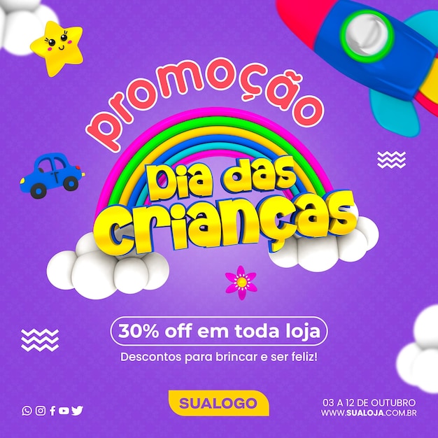 Promotion zum kindertag in den sozialen medien in brasilianischem portugiesisch