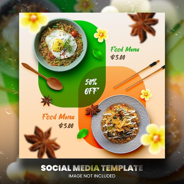 Promozione asiatica sui social media alimentari e modello di progettazione post banner instagram