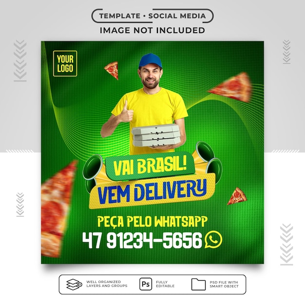 Promozione della consegna della pizza della coppa del mondo di feed sui social media in brasile