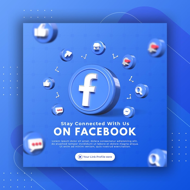 Promozione della pagina aziendale con rendering 3d Facebook per il modello di post di Instagram