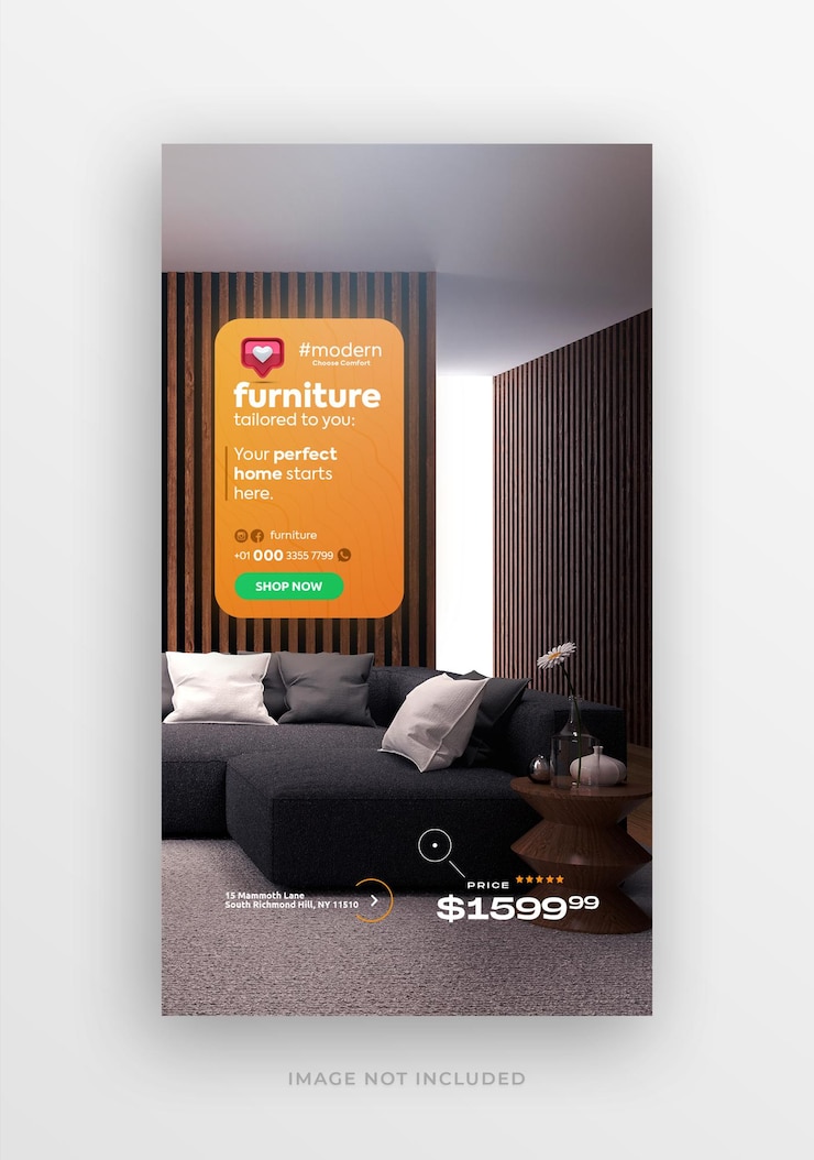 PSD promozione di storie di instagram sui social media di mobili moderni o modello di banner web