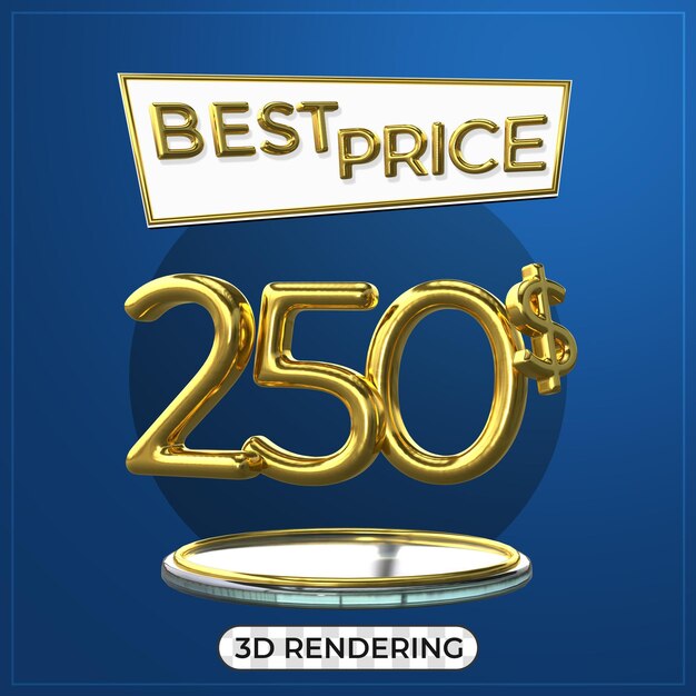 Promozione Poster 3D Titolo del testo 250 dollari USA rendering 3D