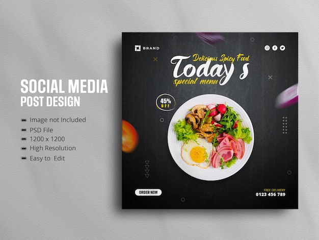 Promozione sui social media del menu del cibo e design del post di banner di instagram