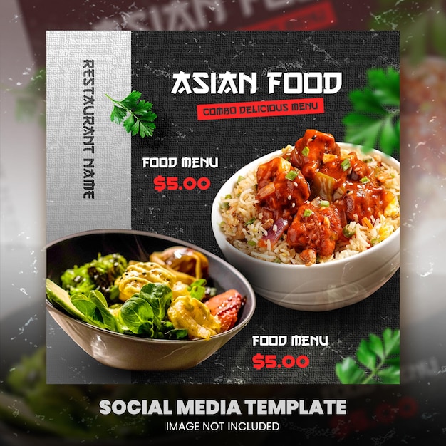 Promozione sui social media di Asian Food e modello di progettazione post banner instagram