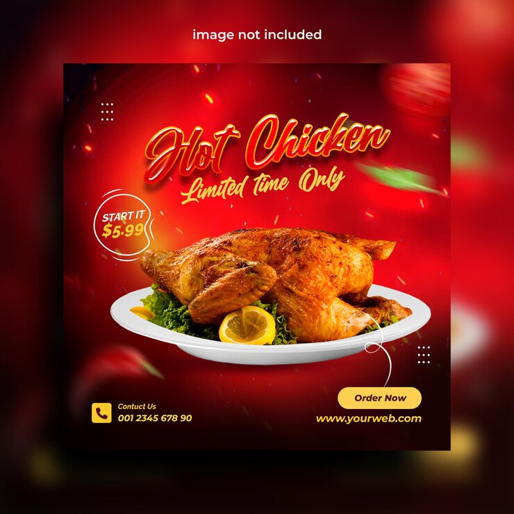 Promozione sui social media di cibo di pollo fritto e progettazione di modelli di post per banner Instagram