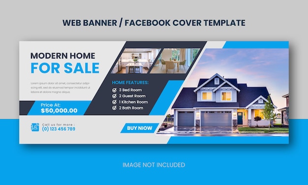 Propiedad inmobiliaria de la casa moderna que vende banner web o portada de facebook