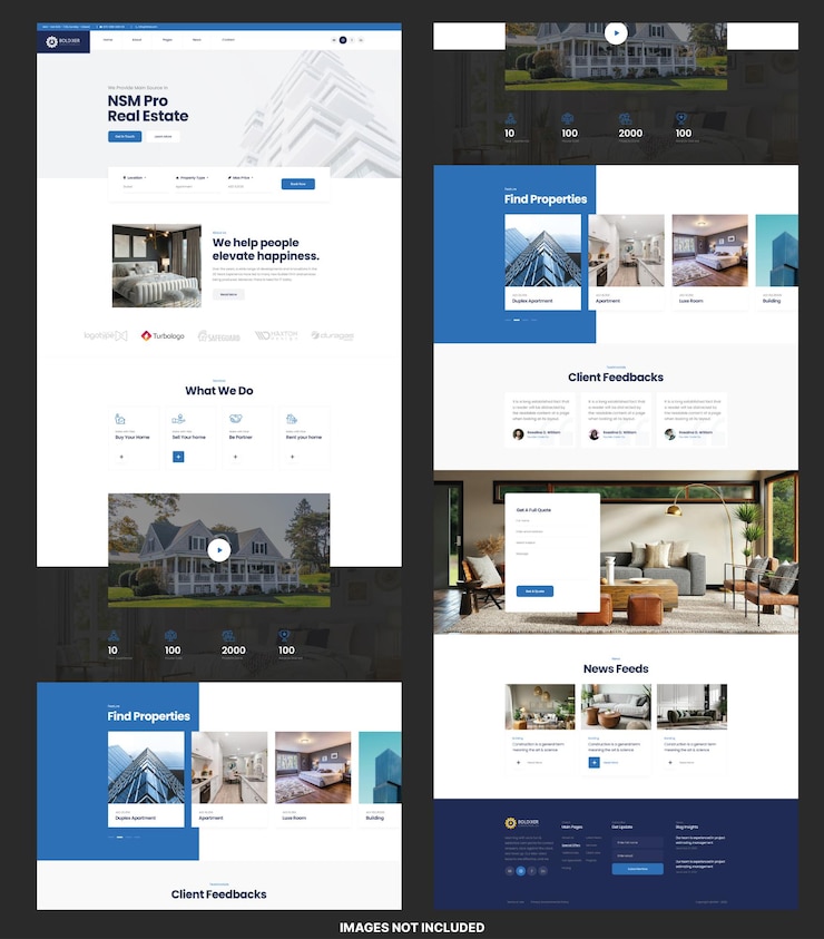 PSD propiedad inmobiliaria, plantilla de diseño de sitio web, diseño de página de inicio de propiedad
