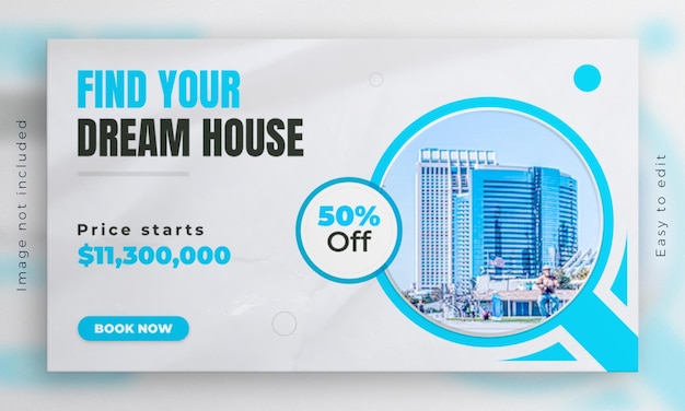 Propriedade de casa imobiliária vende modelo de banner da web e postagem horizontal em casa