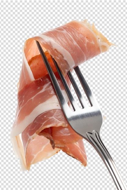 Prosciutto a forchetta isolato prosciutto curato italiano fette sottili aperitivo gourmet