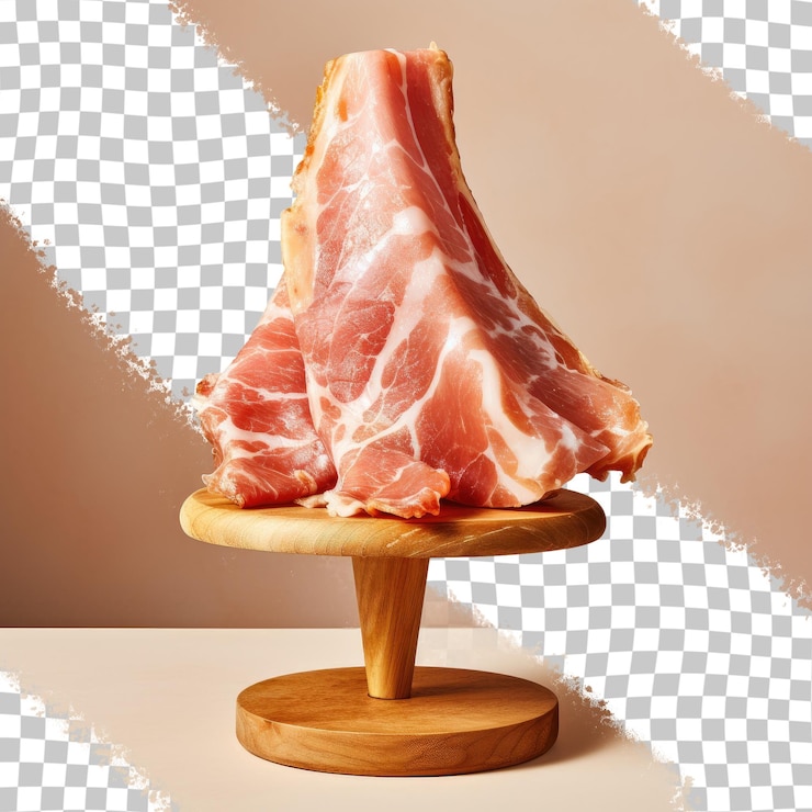PSD prosciutto spagnolo su sfondo trasparente gamba isolata tradizionale carne stagionata secca gamba intera prosciutto in stand prosciutto iberico