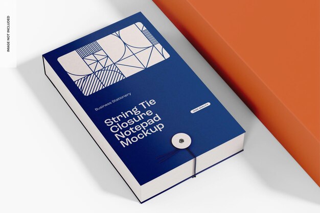 Prospettiva del mockup del blocco note con chiusura a cravatta
