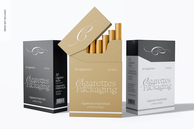 Prospettiva del mockup del pacchetto push di sigarette 02