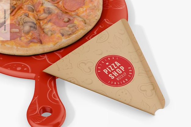 Prospettiva del mockup del piatto di carta della fetta della pizza