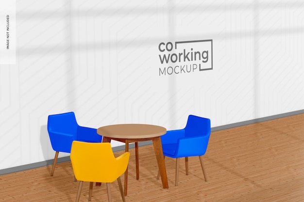 Prospettiva del mockup dell'area di riposo dell'ufficio