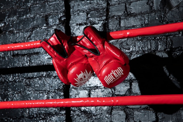 Prossimo piano del modello dei guanti da boxe