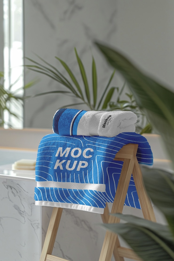 PSD prossimo piano del modello dell'asciugamano del bagno
