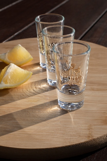 Prossimo piano del modello di bicchiere di tequila
