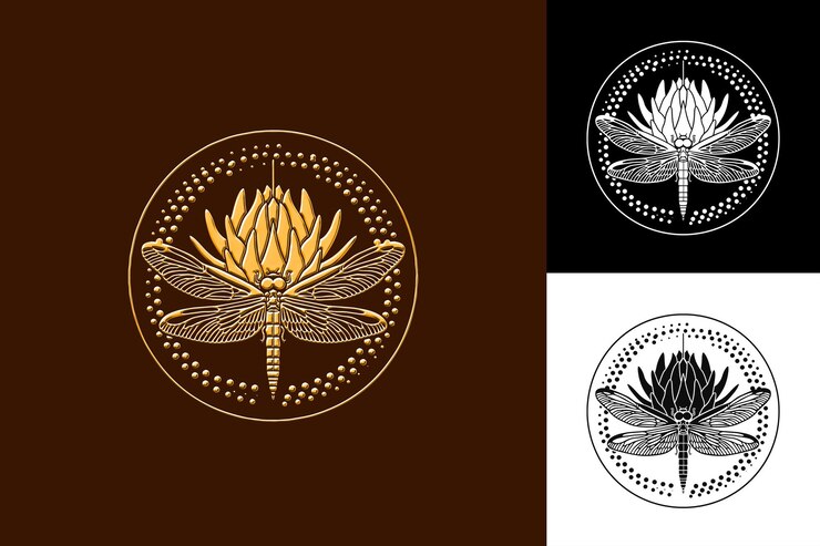 PSD protea con alas de libélula y diseños de iconos con diseño vectorial de ilustraciones creativas de polka dot