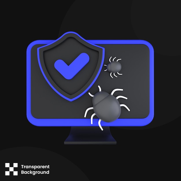 Proteção contra malware de ilustração 3D isolada em fundo branco Segurança 3D Conceito Ilustração de renderização 3D