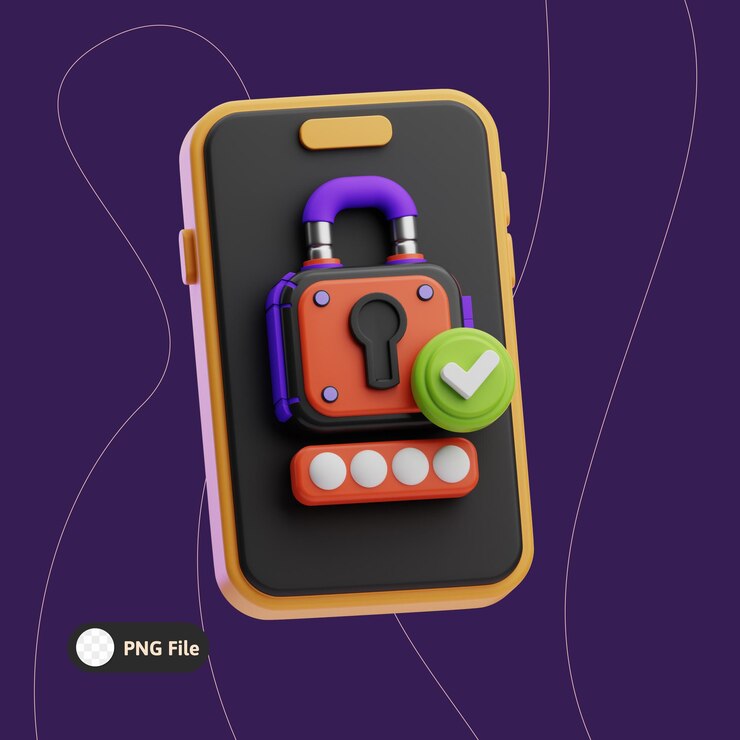 PSD protección de contraseñas para teléfonos inteligentes ilustración de seguridad cibernética en 3d