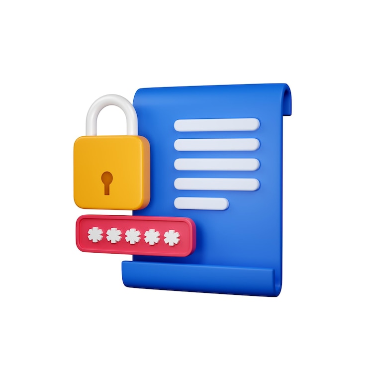 PSD protección de datos de renderización 3d con bloqueo y protección de encriptación de contraseña protección de datos personales