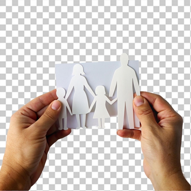 PSD protección de la mano corte de papel figura familiar atención médica y seguro para proteger el concepto de familia