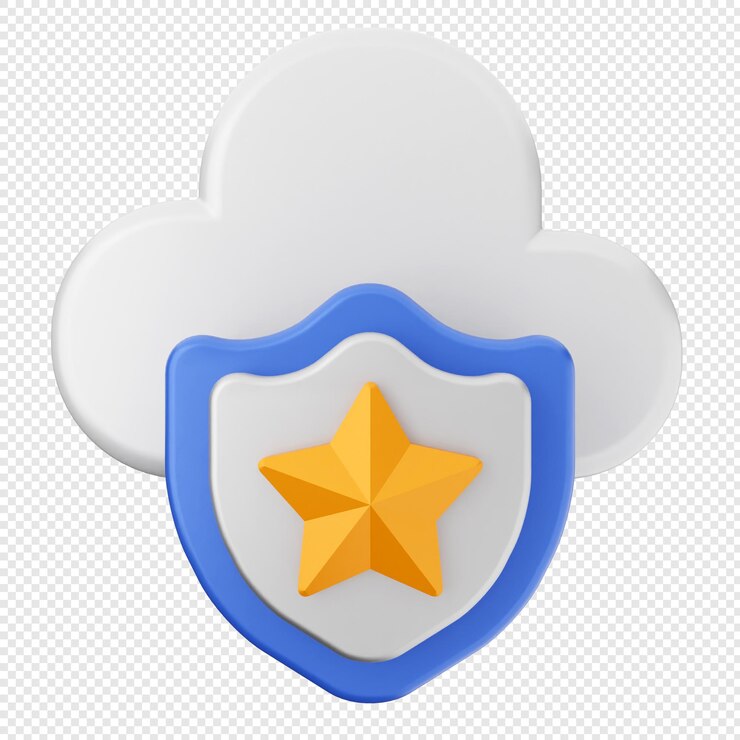 PSD protección de seguridad de internet 3d en la nube escudo estrella
