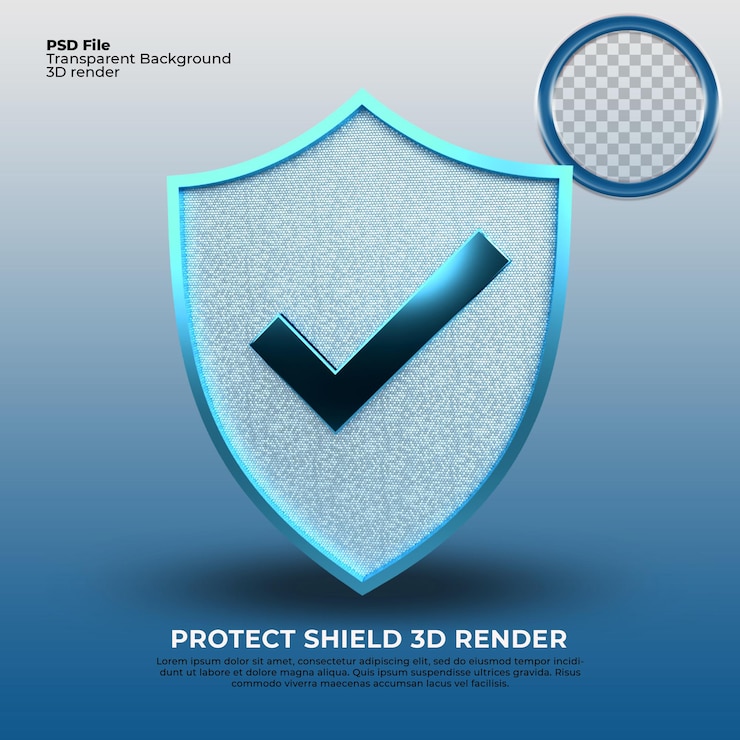 PSD protect shield 3d render blaue farbe