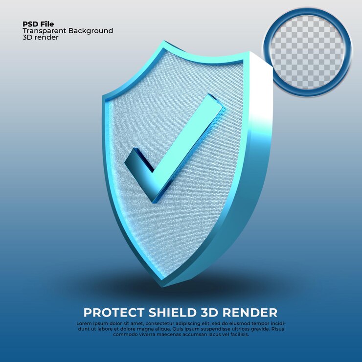 PSD protect shield 3d render blaue farbe