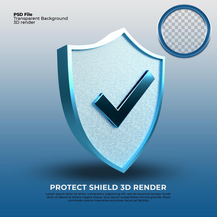 PSD protect shield 3d render blaue farbe