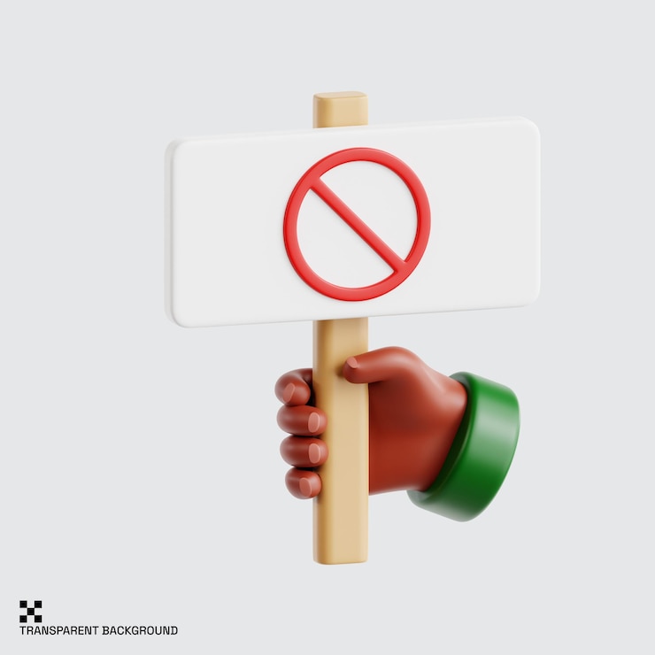 PSD protest sign with red ban symbol