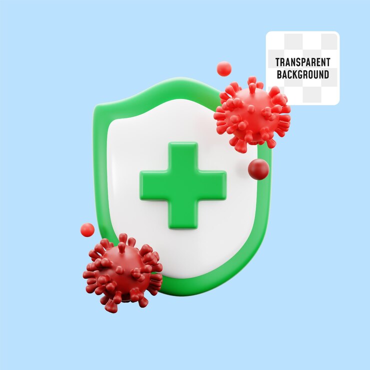 PSD protezione dallo scudo contro l'infezione da batteri virali ospedale medico illustrazione di icone 3d render design