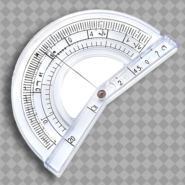 PSD protractor con corpo di plastica trasparente uno strumento utilizzato per mea strumento png su sfondo pulito