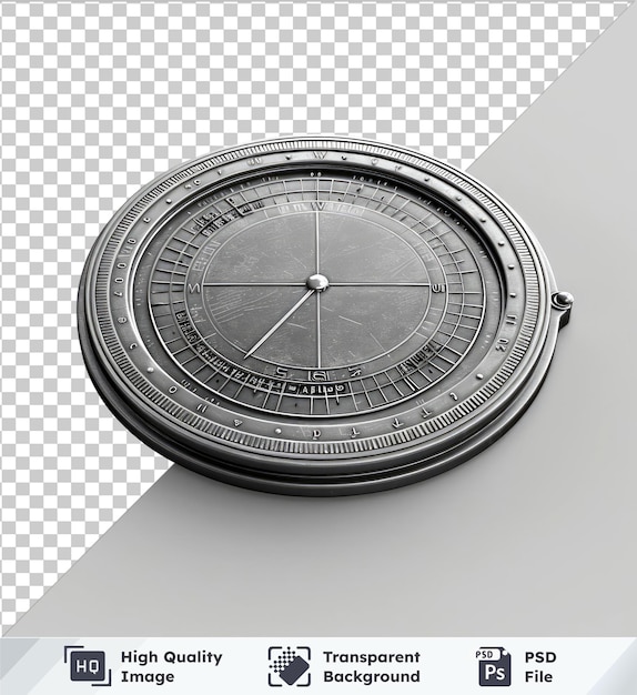 PSD protrator de objeto transparente em fundo isolado com um relógio e uma agulha preta