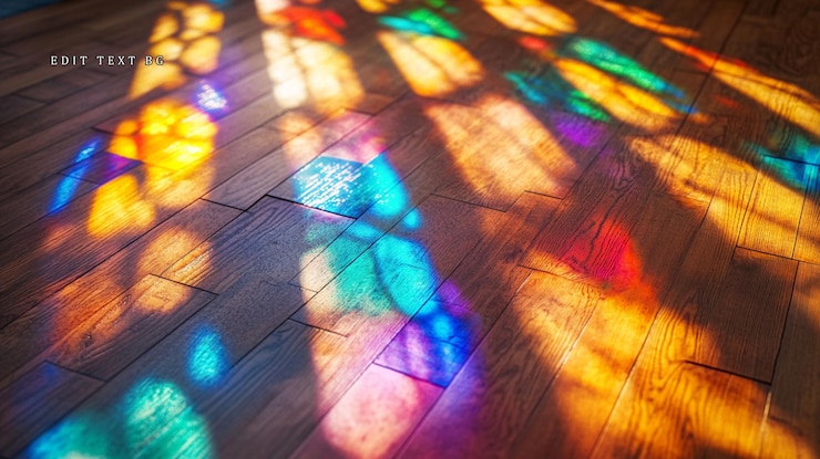 PSD proyecciones de luz de vidrieras de colores en el suelo de madera dura