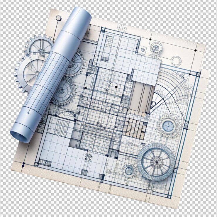 PSD proyecto de ingeniería abstracto de plan técnico para su uso aislado sobre un fondo transparente