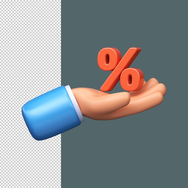 Prozentsatzsymbol in der Hand 3D-Rendering