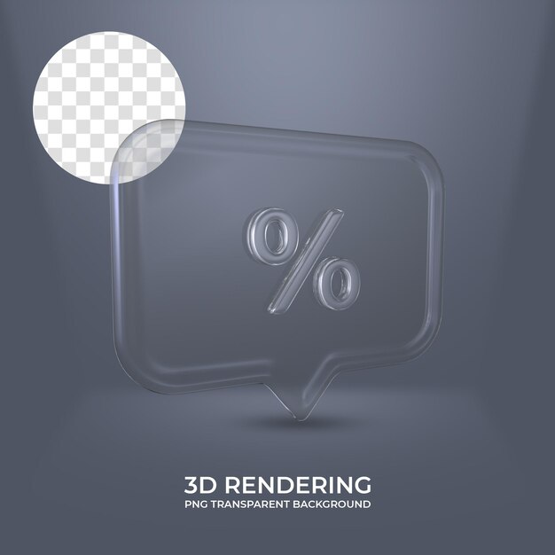 PSD prozentsymbol mit glasrahmen 3d-rendering