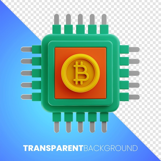 Prozessor Bitcoin Money Finanzsymbol 3D-Rendering von hochwertigem transparentem Hintergrund PNG