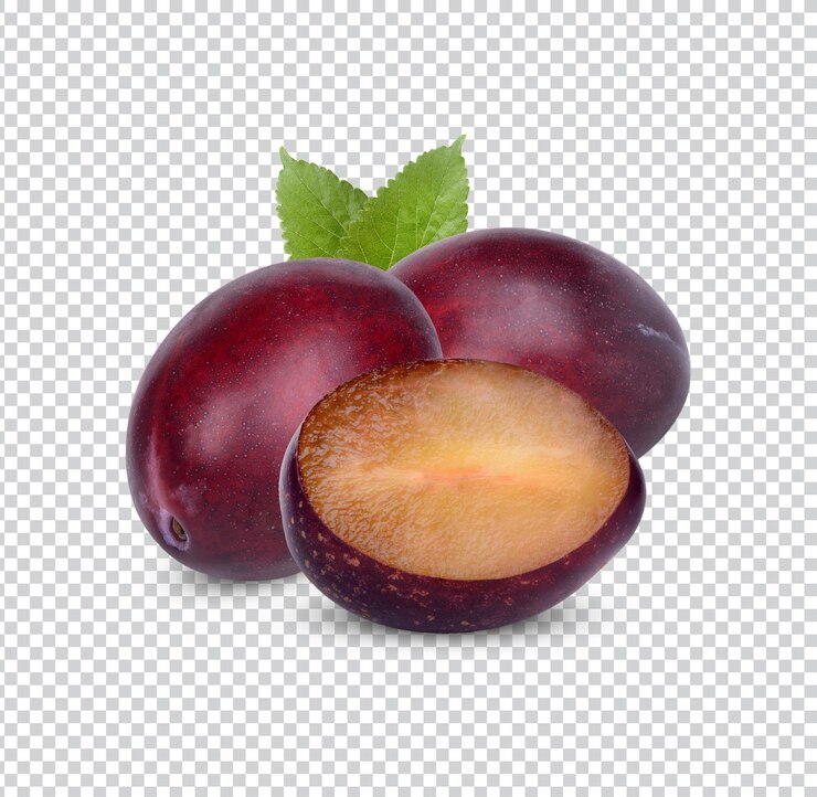 PSD prune fraîche avec des feuilles isolées premuim psd