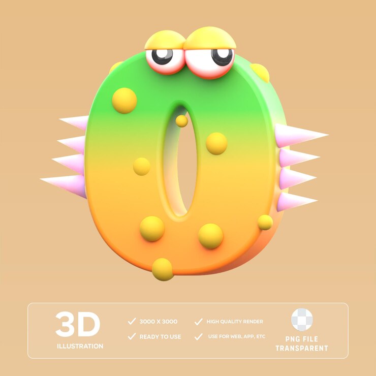 PSD psd 0 número de monstro 3d ilustração