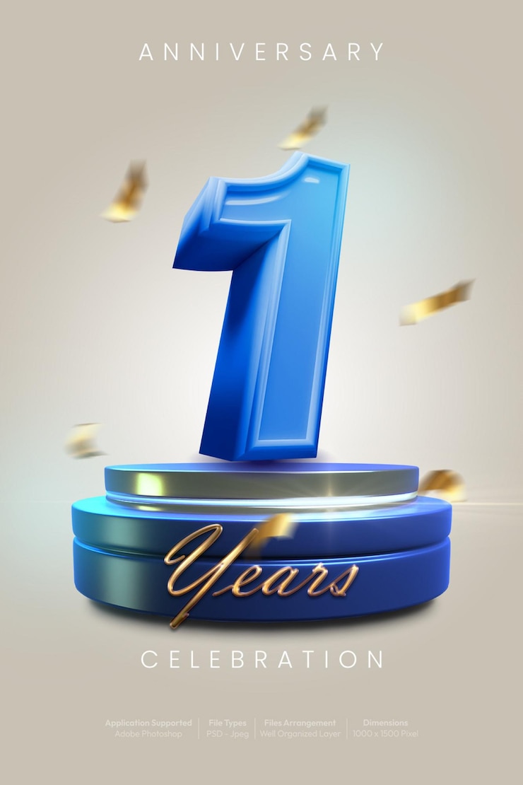 PSD psd 1 year anniversary celebration in blue on a white background