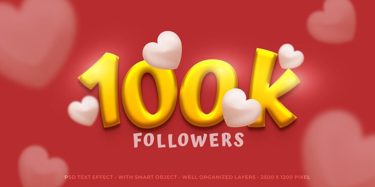 PSD psd 100k seguidores con estilo de dibujos animados número editable efecto 3d