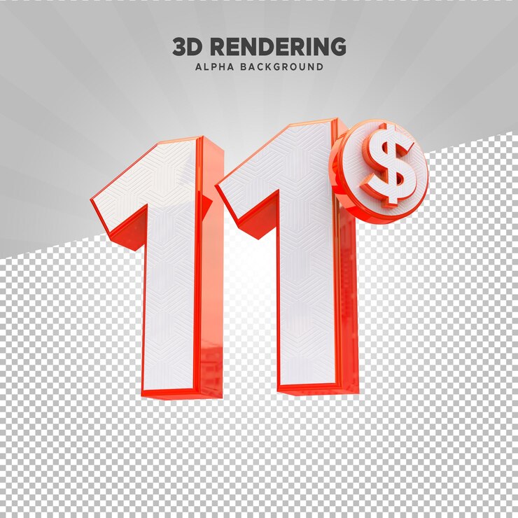PSD psd 11 dólares renderización 3d con fondo alfa