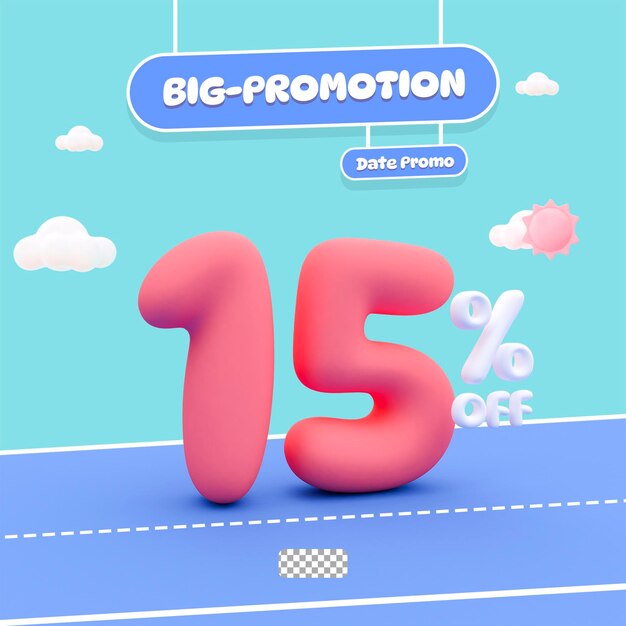 PSD 15 por ciento renderización 3D con fondo alfa
