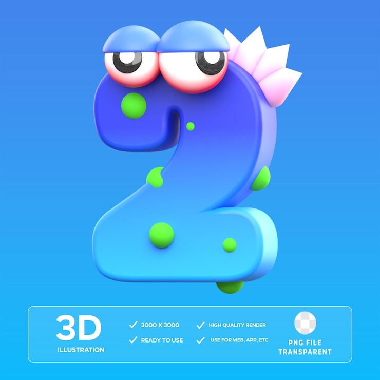 PSD psd 2 número de monstro 3d ilustração